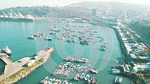 Aerial view of a port and harbour