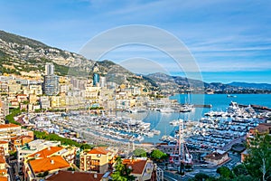 Aerial view of Port Hercule in Monaco during christmas time