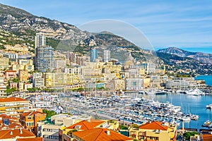 Aerial view of Port Hercule in Monaco during christmas time