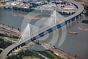 Aerial view of Port Mann bridge in Coquitlam near Vancouver BC Canada