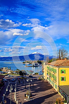 Aerial view of the port in Peschiera Del Garda