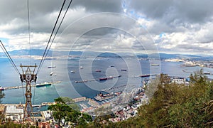 Aerial view on port port of Gibraltar from a funicular top station