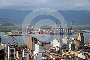 Aerial view of Port of Santos and Santos City - Santos, Sao Paulo, Brazil photo