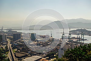 aerial view of Port of Santos harbor and cityscape, Sao Paulo coast, Brazil
