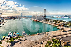 Aerial view of Port Vell, Barcelona, Catalonia, Spain