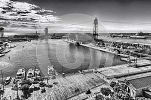 Aerial view of Port Vell, Barcelona, Catalonia, Spain