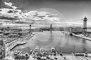 Aerial view of Port Vell, Barcelona, Catalonia, Spain