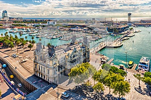 Aerial view of Port Vell, Barcelona, Catalonia, Spain