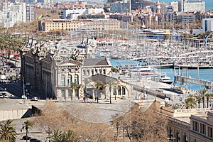 Aerial view of the port Vell in Barcelona, Spain