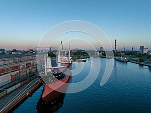 Aerial view of the port and wharf in Riga Latvia