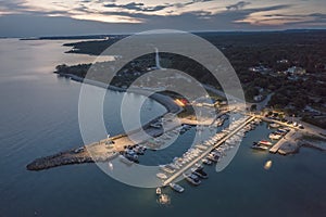 An aerial view of PortiÃâ¡ at dusk, Peroj, Istria, Croatia photo