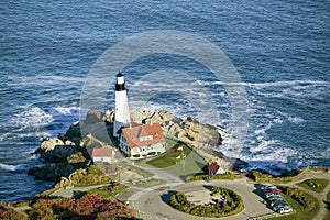 Aerial view of Portland Head Lighthouse, Cape Elizabeth, Maine