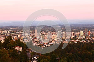 Aerial view of Portland, Oregon at dusk