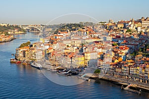 Aerial view of Porto by Douro River, Portugal
