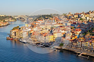 Aerial view of Porto by Douro River, Portugal photo