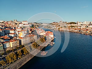 Aerial View of Porto Oporto City And Douro River Portugal