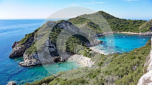 Aerial view of the Porto Timoni beach in Greece