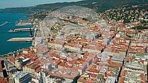 Aerial view of the Porto Vecchio or Port of Trieste city and Centrale railway station, Italy photo