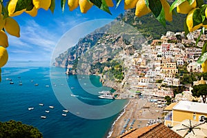 Aerial view of Positano on Amalfi Coast in Campania, Italy