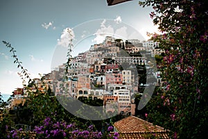 Aerial view of Positano Ital summer architectural colors on the coast