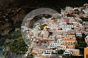 Aerial view of Positano Ital summer architectural colors on the coast