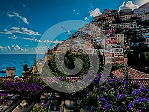 Aerial view of Positano Ital summer architectural colors on the coast