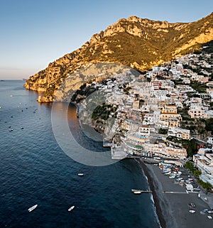 Aerial view of Positano, a little town along Amalfi Coast