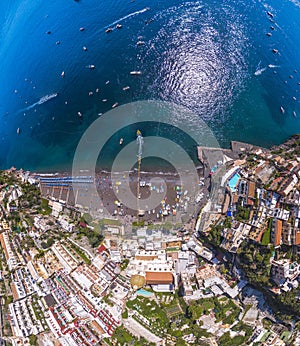 Aerial view of Positano photo, beautiful Mediterranean village on Amalfi Coast Costiera Amalfitana, best place in Italy, travel