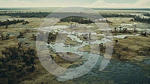 Aerial View Of Post-apocalyptic Swamp With Birds