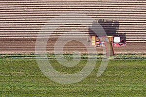 Aerial view of the potato harvester