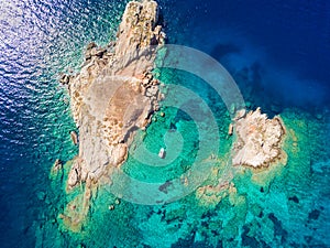 Aerial view of Pothitos Island in the Saronic Gulf close to Athens