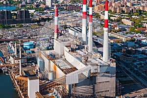 Aerial view of a power plant station in NY