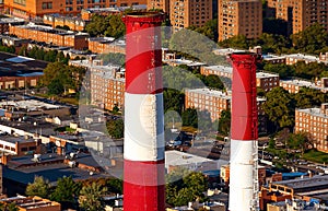 Aerial view of a power plant station in NY