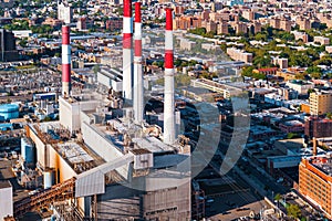 Aerial view of a power plant station in NY