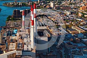 Aerial view of a power plant station in NY