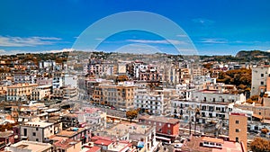 Aerial view of Pozzuoli port from a drone in summer season, Italy