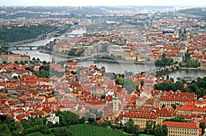 The aerial view of Prague City