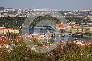 The aerial view of Prague City from Petrin Hill. Prague, Czech Republic