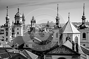 Aerial view of Prague city with rooftops, Europe