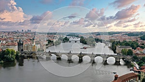 Aerial View of Prague Cityscape and Charles Bridge - Karluv Most