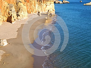 Aerial view of Praia Alemao in Portimao at the Algarve coast of Portugal