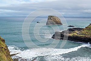 Aerial view of Praia da Alagoa, surfer's beach at Madeira island