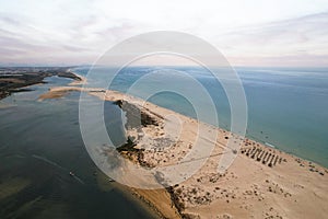 Aerial view of Praia da Fabrica, also known as Praia de Cacela Velha beach, a sandy barrier island at the mouth of the Ria Formosa photo