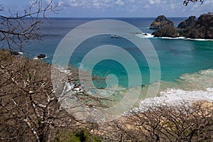 Aerial view of Praia do Sancho beach in Fernando de Noronha archipelago, Pernambuco, Brazil