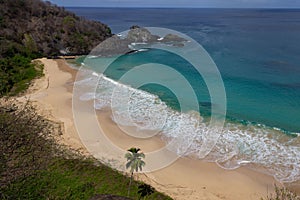 Aerial view of Praia do Sancho beach in Fernando de Noronha archipelago, Pernambuco, Brazil