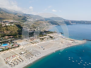 Aerial view of Praia a Mare beach, Cosenza Province, Calabria, Italy. 06/26/2017