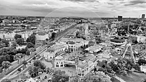 Aerial view of Prater amusement park and Vienna cityscape, Austria