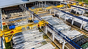 Aerial view precast concrete plant, Precast reinforced concrete slabs