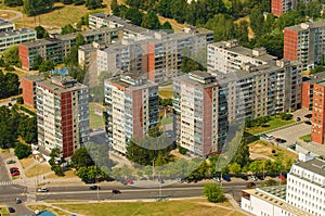 Aerial view of prefab houses in Karoliniskes, Vilnius, Lithuania