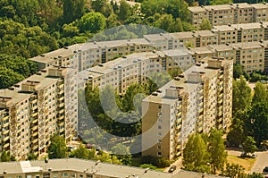 Aerial view of prefab houses in Lazdynai, Vilnius, Lithuania